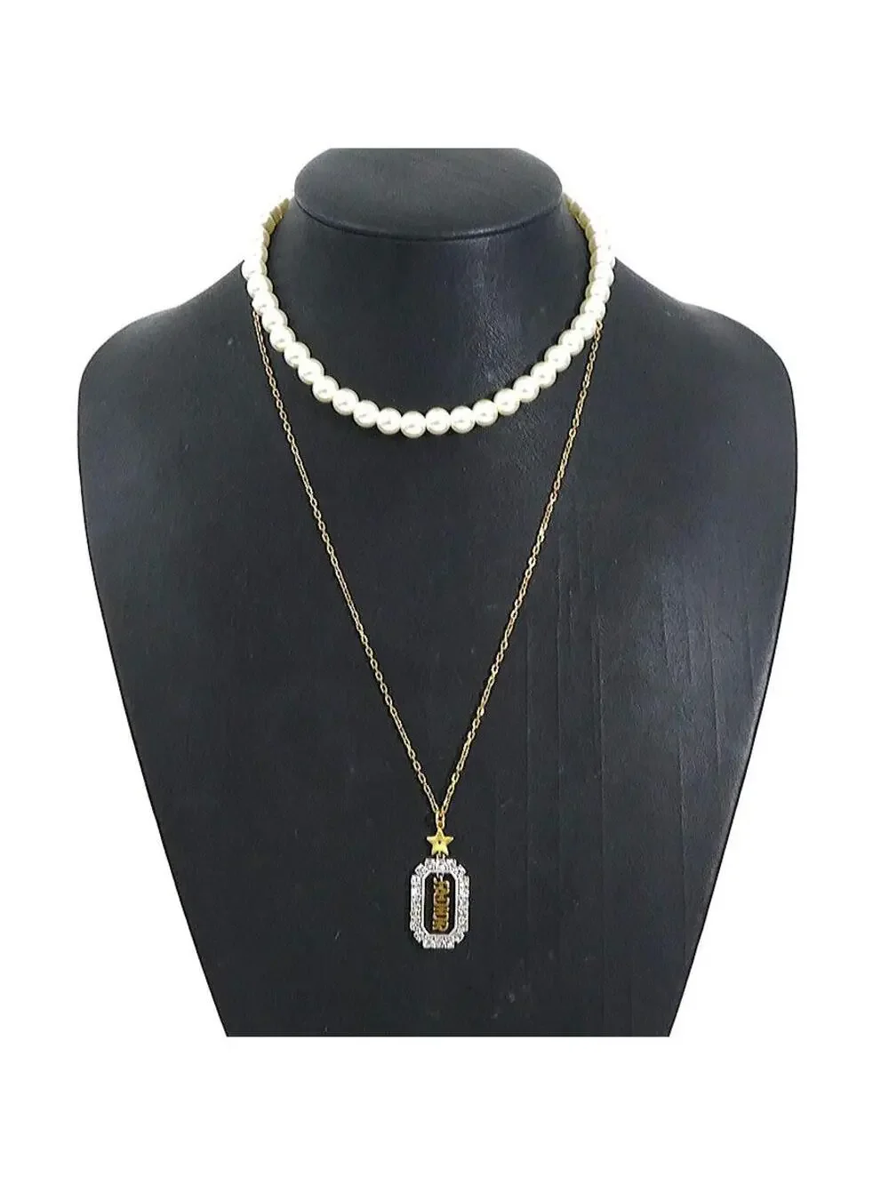 Auth Christian Dior Necklace White/Gold #302667C24B